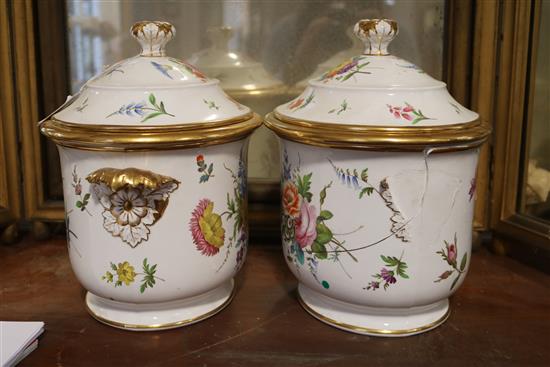 A pair of Wedgwood porcelain oval fruit coolers, covers and liners, c.1810, one badly damaged, the other with minor chips